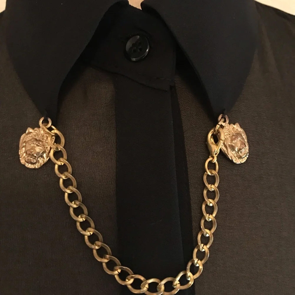 Sister Jane Black Mini Dress Sheer/Pleated with Lion Head Charms 🦁 Size S - Picture 3 of 9